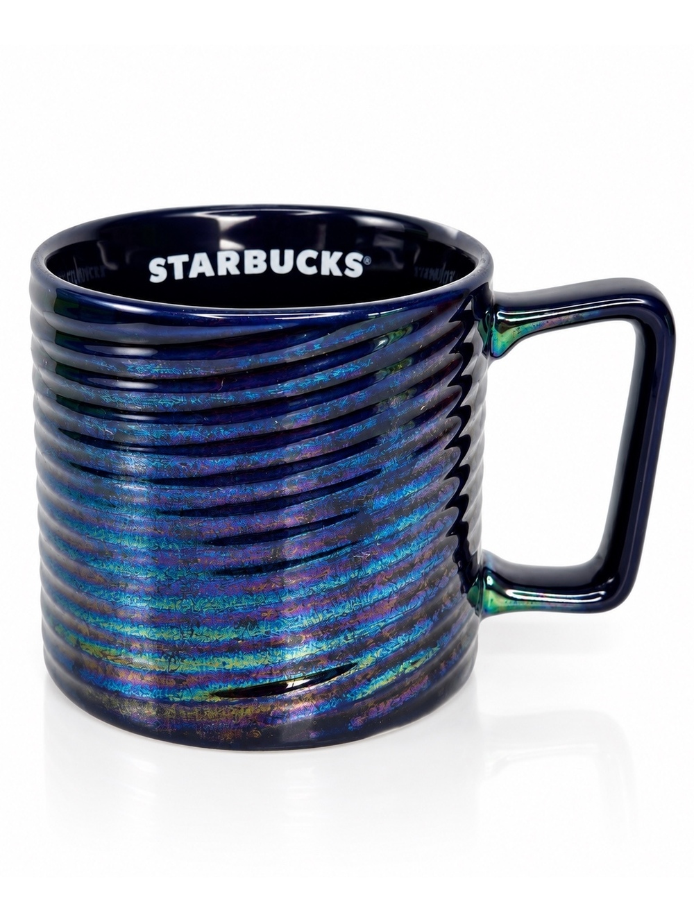 Starbucks 2020 Holiday Luster Swirl Iridescent Navy Blue Ceramic Mug 12oz